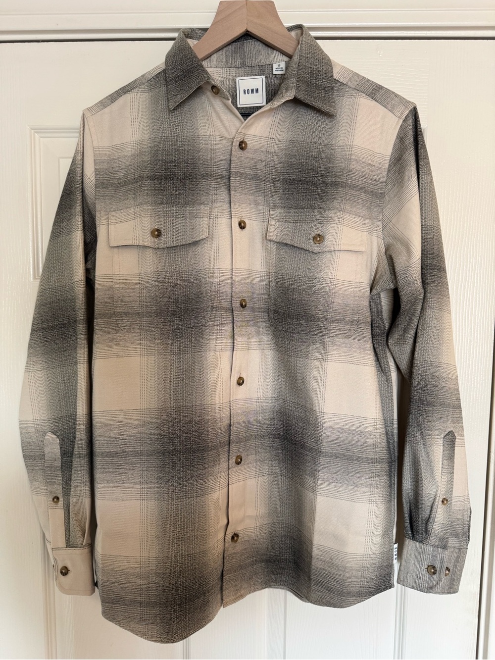 ROWM Plaid Button-Up Shirt in Gradient Gray and Cream